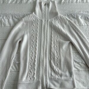 Dalia Cream Cable Knit Turtleneck Zip-Up Sweater